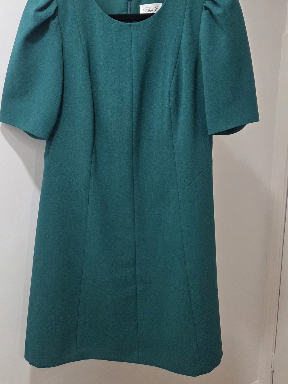 Eliza J Teal Puff-Sleeve Midi Shift Emerald Green Dress - Picture 1 of 4